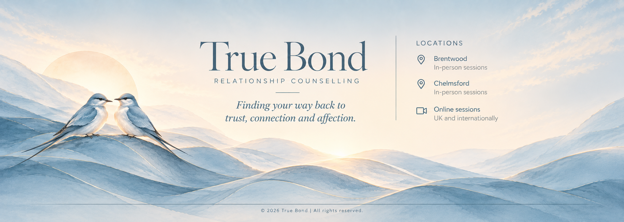 True Bond Relationship Counselling - ware background with two birds