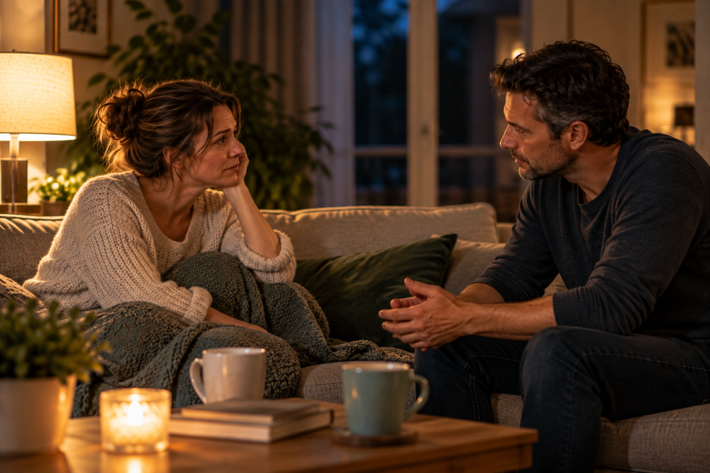Quiet Conversation by Candlelight. Two people talking